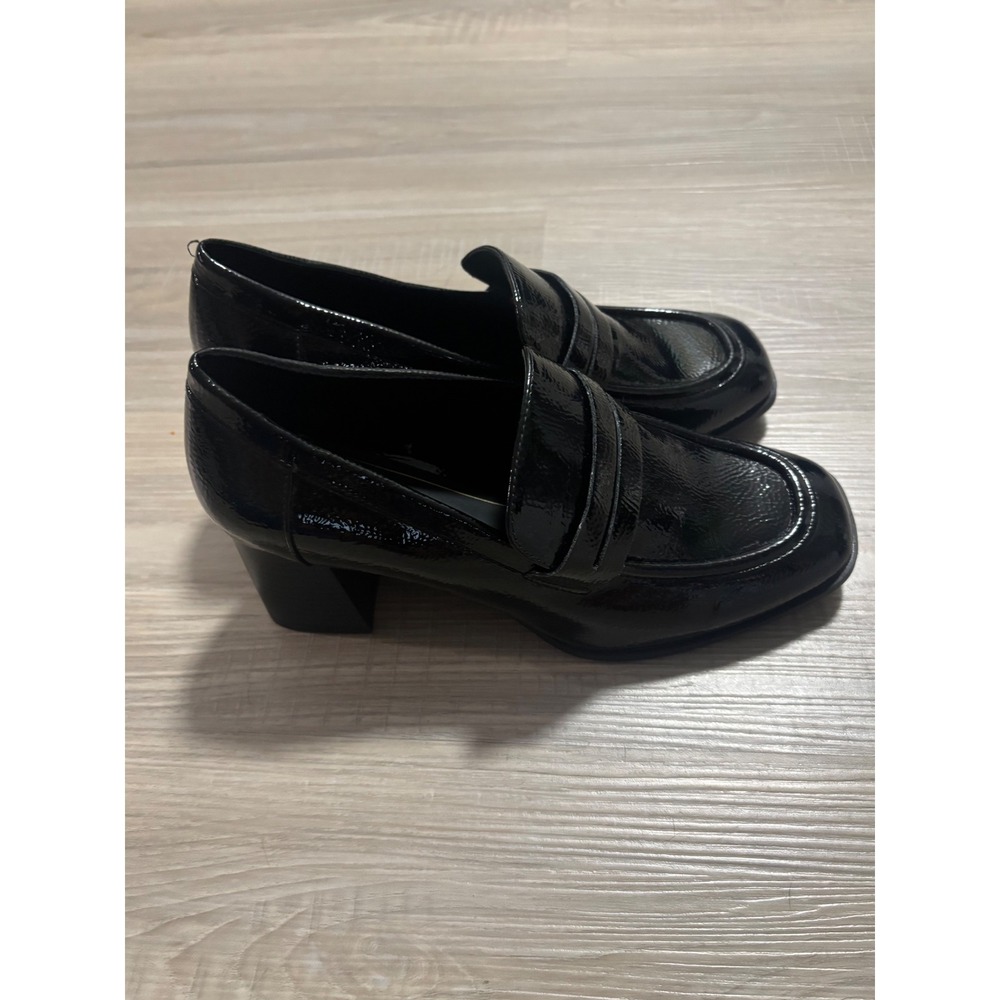 Journee Collection Black Patent Block Heel Penny Loafers Square Toe Mens 8.5